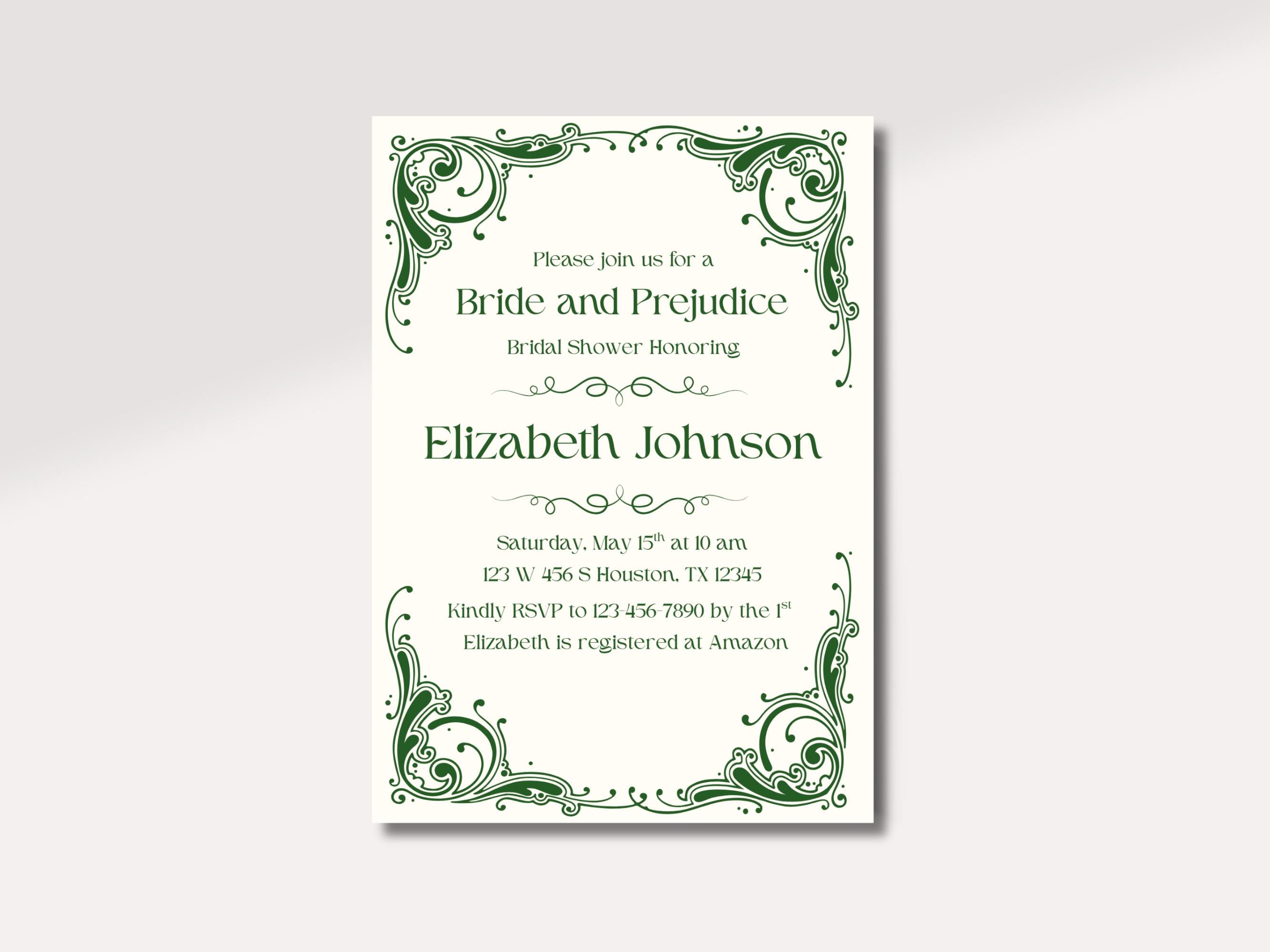 Pride and Prejudice Wedding Invite