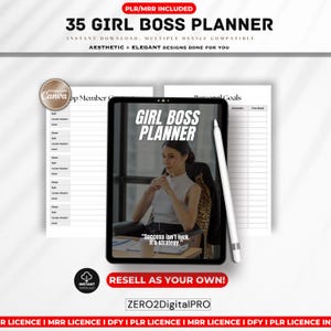 Content Creator Girl Boss Planner | Editable Canva Template | Digital Download | PLR & MRR Rights | Entrepreneur Planner | Resell Template.