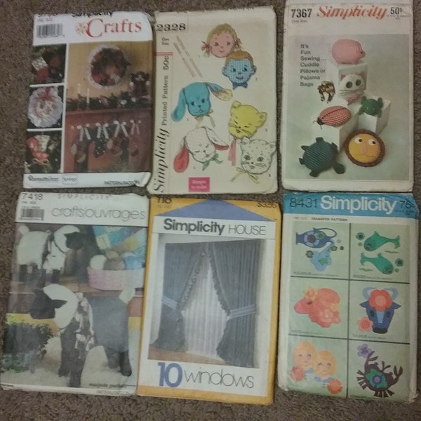 Six Vintage Simplicity Crafts Patterns: 7418, 118, 9796. 2328, 7367, 8431