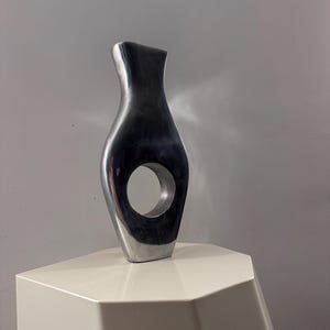 90s Aluminium Kare/Nambe Style Surrealist Silhouette Vase Post Modern
