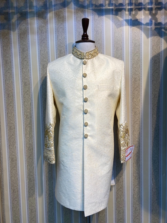 Cream sherwani, Wedding Sherwani Men, Sherwani, Indian Wedding Dress, Groomsmen, Sherwani For Groom, Groom Outfit, Wedding Gift
