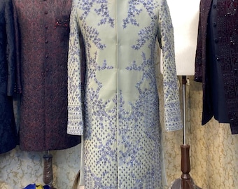 Hand Embroidered Light Olive Sherwani: Indian Wedding Groom Outfit,wedding sherwani for men