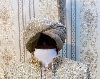 Beige Color Wedding Sherwani for Men: Indian Groom Outfit