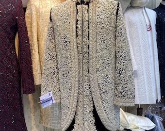 Handmade Black & Gold Heavy Handwork Sherwani for Groom | Luxury Wedding Sherwani | Made to Order