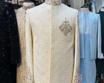 Cream Prince Coat: Bestickter Jodhpuri-Anzug, Nikkah-Empfang