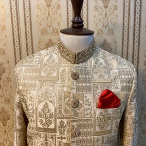 Golden Sherwani For Men, Ivory Color Sherwani Men, Wedding, Indian Wedding Dress, Groomsmen, Sherwani For Groom, Groom Outfit, Wedding Gift