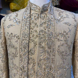 Golden Sherwani For Men, Handmade Sherwani, Wedding Dress, Indian Groom Sherwani, Groomsmen, Sherwani For Groom, Groom Outfit, Wedding Gift