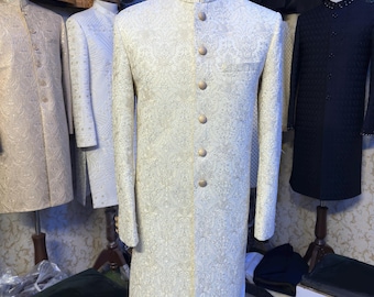Ivory Color Sherwani: Indian Wedding Outfit,Groom sherwani For Men