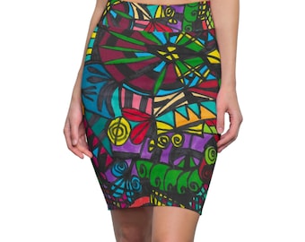 Levendige abstracte kokerrok voor dames | Kleurrijke kunstrok | Stijlvolle mode voor feesten, vrijetijdskleding en cadeaus
