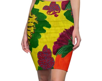 Vibrant Floral Women's Pencil Skirt, Colorful Office Wear, Summer Fashion, Eco-Friendly Clothes, Unique Party Outfit, Statement Skirt