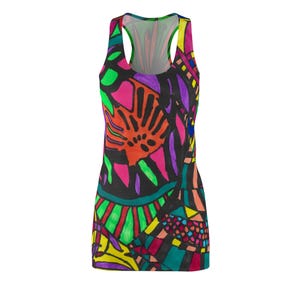Vibrant Women&#39;s Racerback Dress | AOP Art Dress, Summer Fashion, Beachwear, Festival Outfit, Unique Gifts