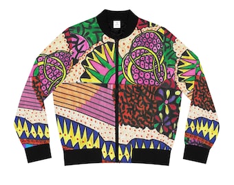 Colorful Abstract Floral Patchwork Bomber Jacket | All-Over Print