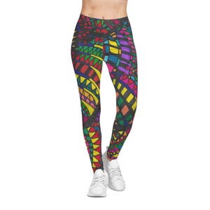Vibrant Patterned Leggings: Polyester Spandex Activewear Tights