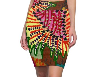 Vibrant Floral Women's Pencil Skirt, Colorful Everyday Skirt, Summer Outfit, Trendy Midi Skirt, Stylish Office Wear, Unique Gift Idea