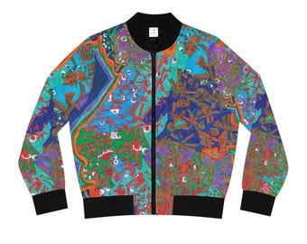 Abstract Floral Mosaic Bomber Jacket | Colorful All-Over Print