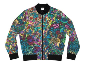 Colorful Abstract Doodle Pattern Bomber Jacket | All-Over Print