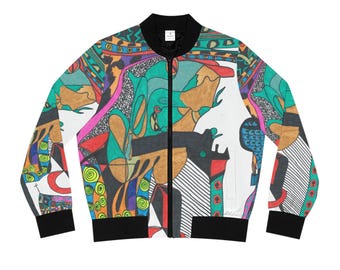 Abstract Colorful Faces Bomber Jacket | Retro Geometric Art