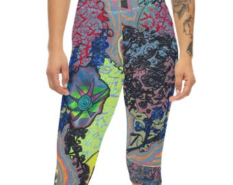 Abstract Neon Floral Swirl Capri Leggings | All-Over Print