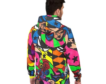Sudadera con capucha con estampado abstracto de grafiti de neón / Estampado integral de arte callejero colorido
