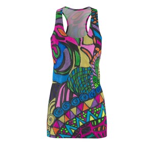 Women&#39;s Vibrant Racerback Dress - Colorful AOP Summer Fashion, Boho Clothing, Casual Wear, Beach Dress, Festival Attire