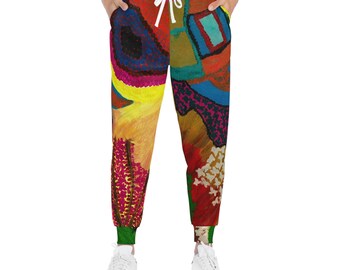 Vibrant Patterned Athleisure Joggers: Colorful Art Print Sweatpants