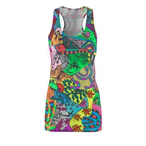 Vibrant Patterned Women&#39;s Racerback Dress, Summer Dress, Fashion Dress, Festival Outfit, Colorful Casual Wear