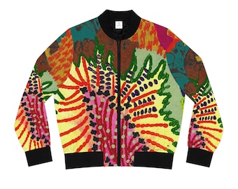 Tropical Floral Burst Bomber Jacket | Colorful Botanical Print