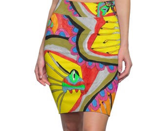 Vibrant Women's Pencil Skirt, Colorful Skirt, Art-Inspired Fashion, Unique Pencil Skirt, Spring Fashion, Gift for Her