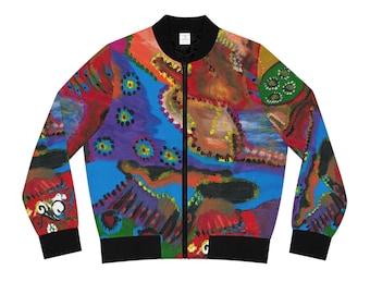 Colorful Abstract Folk Art Bomber Jacket | All-Over Print