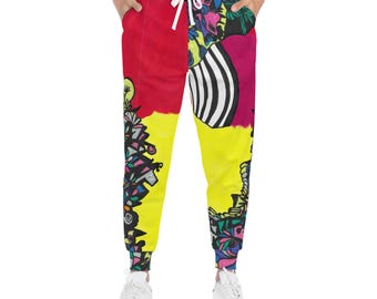 Vibrant Print Athletic Joggers: Lightweight Polyester Activewear