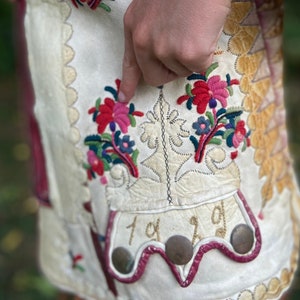 1920s RARE Hungarian Embroidered Leather Mongolian Lamb Fur Vest