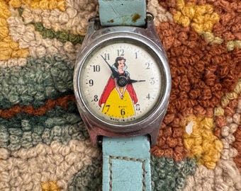 1950s Snow White Baby Blue Leather Watch