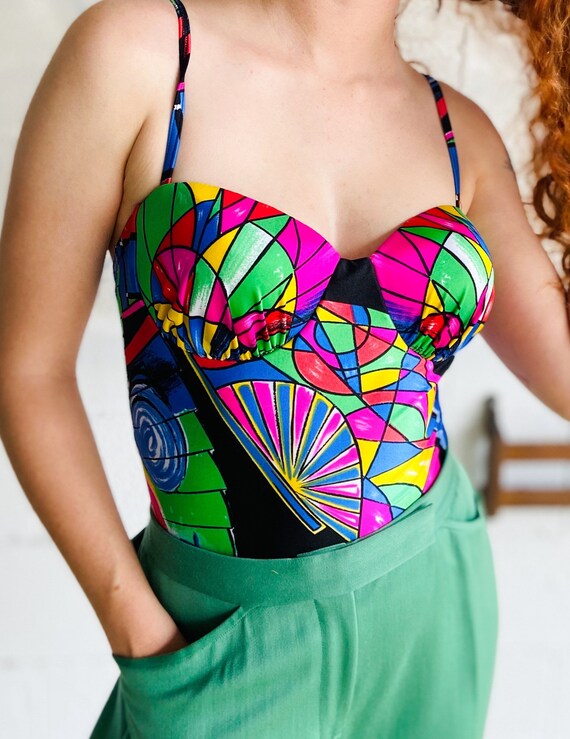 1980’s Gottex Geometric Colorful Bustier Swimsuit
