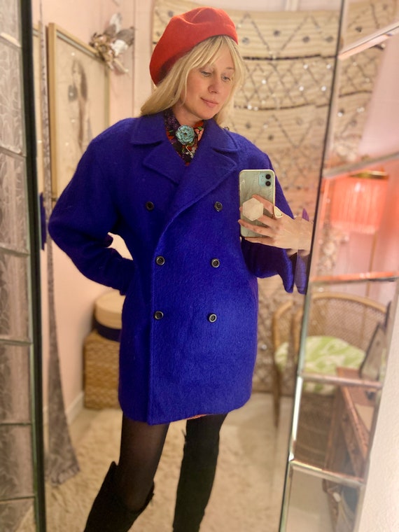 1980s Purple Mohair Double Breasted Coat - image 2