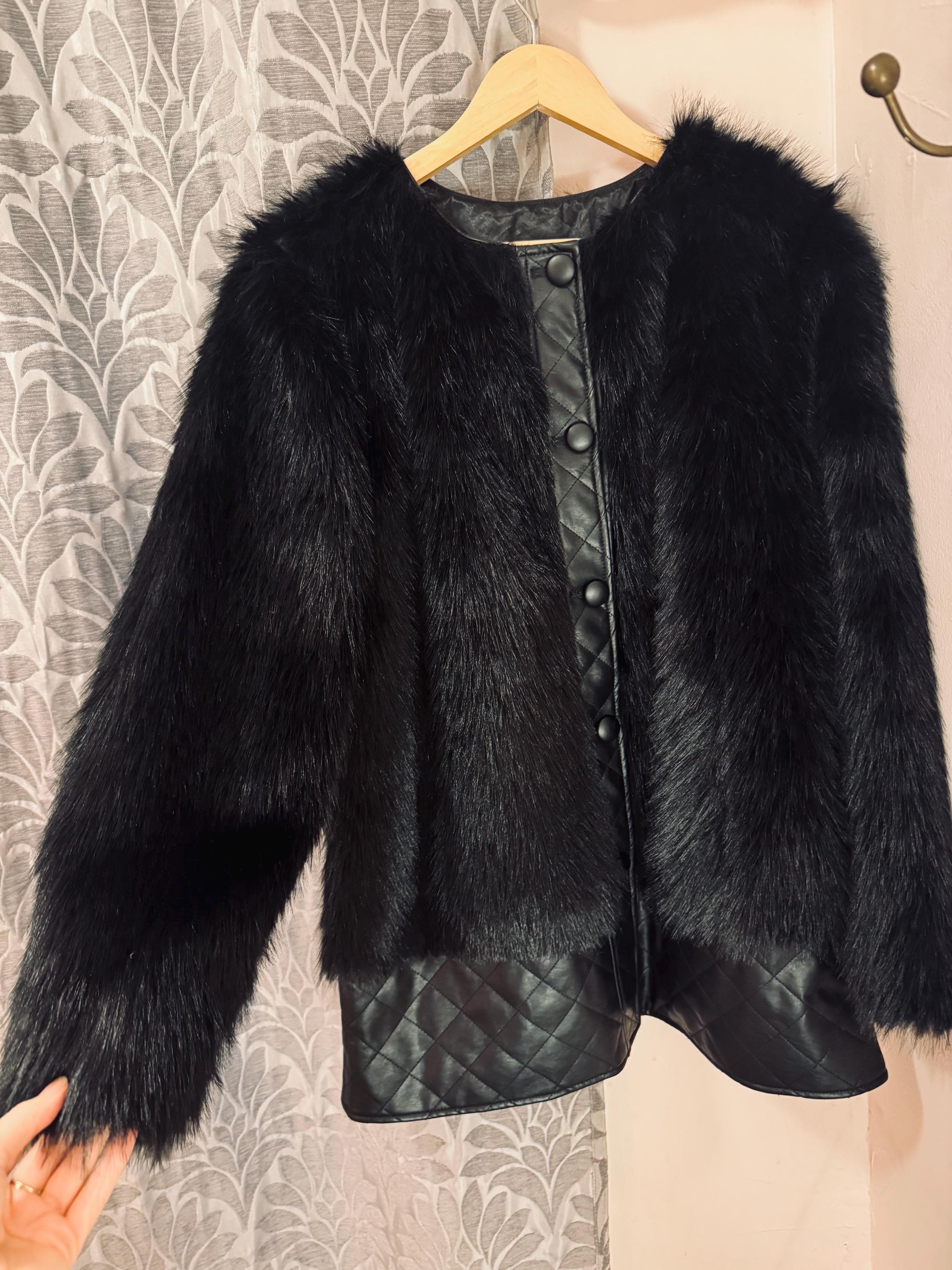 1970s Style Black Faux Fur Coat With Quilted Detail - Etsy
