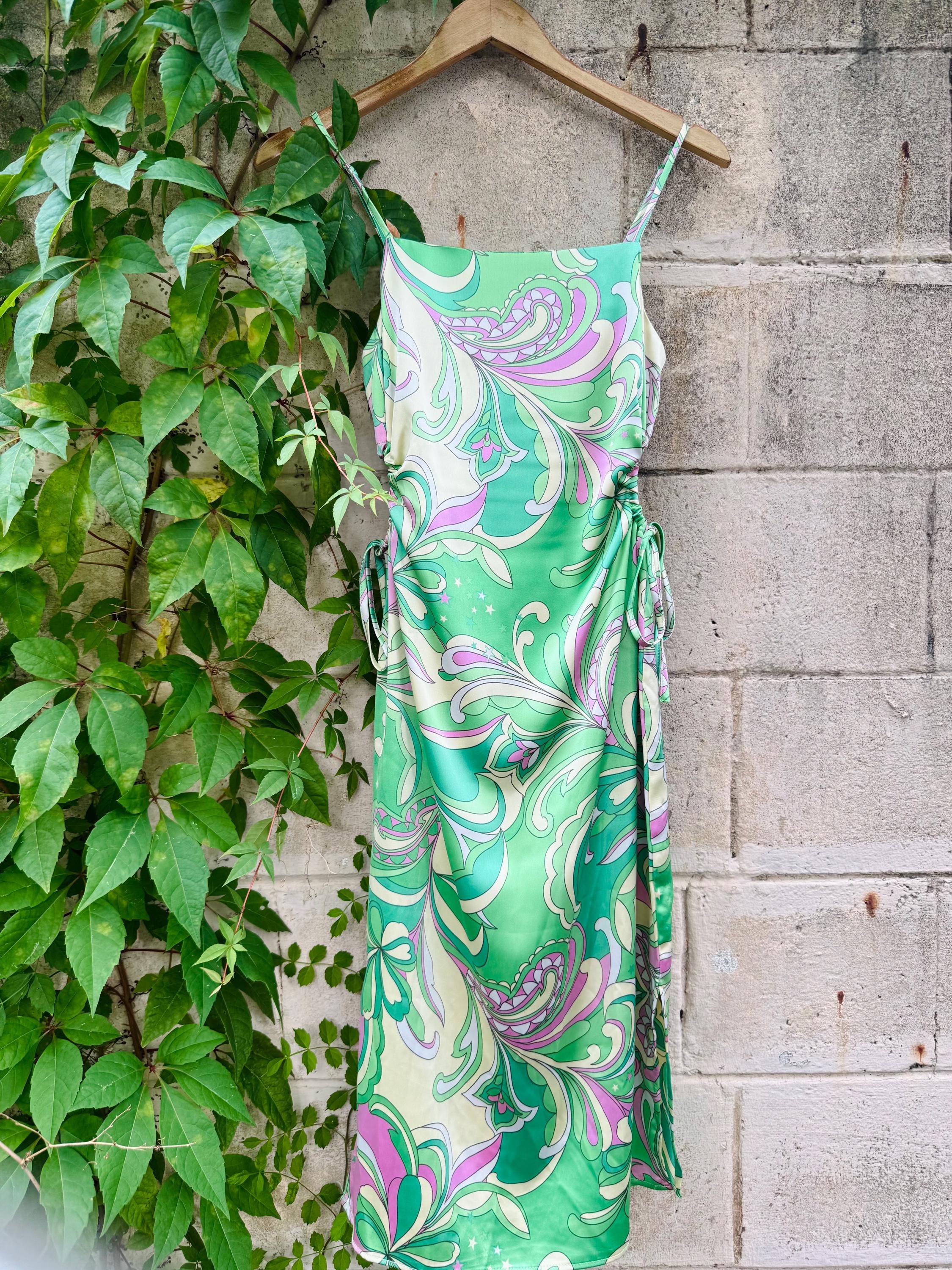 christian lacroix green linen dress + Pink With Paisley and Star Print, Cut-out Details christmas parties