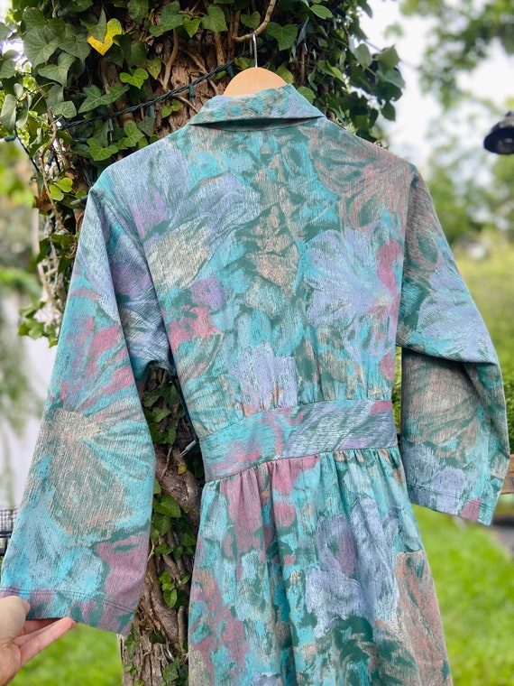 1980s Pastel Floral Cotton Robe / Duster - image 1
