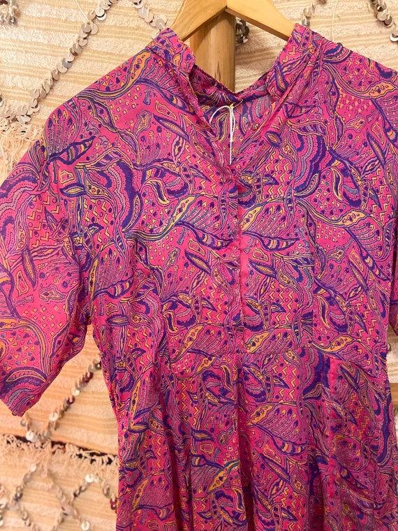 1930s Pink Silk Paisley Print High Low Blouse wit… - image 7