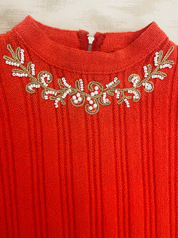 1940s Coral Ribbed Knit Cropped Dolman Sleeve Swe… - image 6