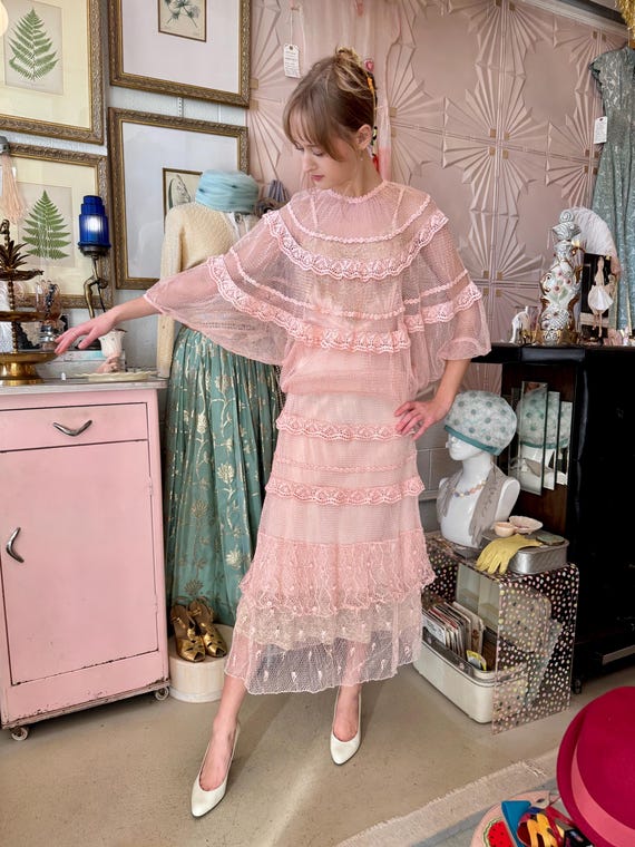 1970s Pink Crochet Lace Maxi Dress - Etsy Israel 1970s Pink Crochet Lace Maxi Dress - Etsy Israel