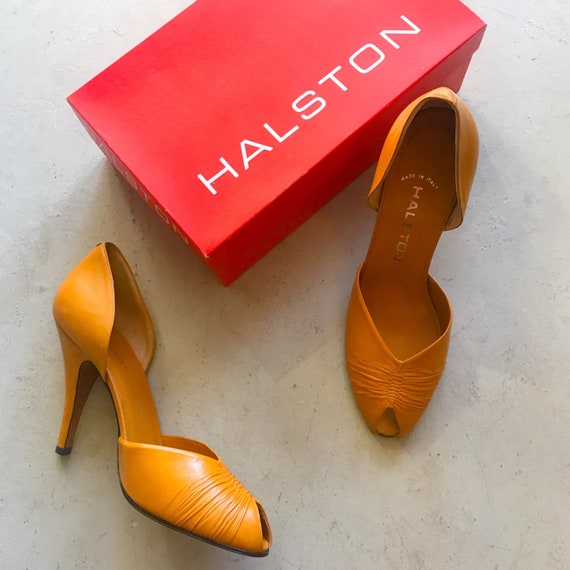 1970's Halston Mustard Peep Toe Heels (Never Worn)