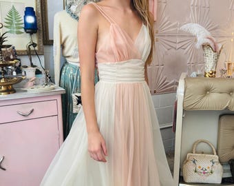 1960s Peaches + Cream Semi Sheer Camisole Slip Dress