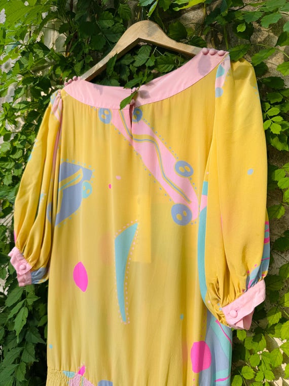 1980s Flora Kung Silk New Wave Printed Dress