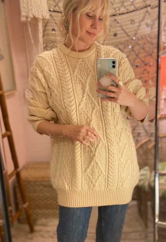 Cream Irish Wool Cable Knit Fisherman Sweater