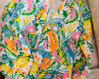 1960s Colorful Floral Print Cotton Blazer