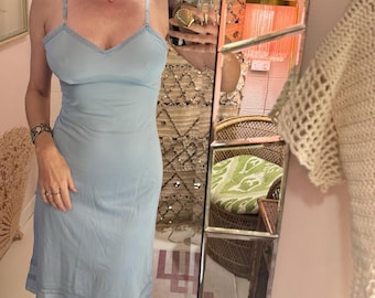 1960s Hand Dyed Baby Blue Slip Dress with Lace Detail