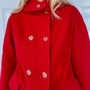1960s red mod wool double breasted peacoat
