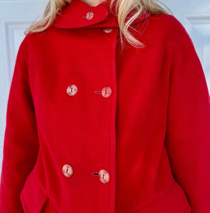 1960s red mod wool double breasted peacoat