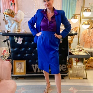 1970s Cobalt Blue Skirt Suit with Gold Deco Buttons image 5