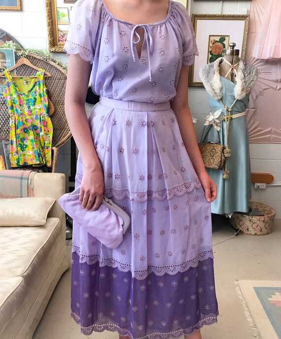 Chessa Davis Lavender Cotton Eyelet Boho Peasant T